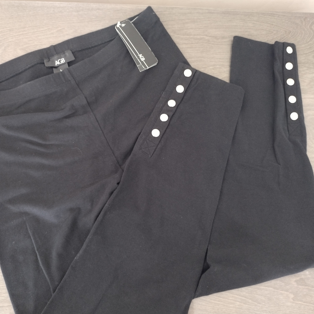3/$21 Black Women's Pants Leggings with Button Detail